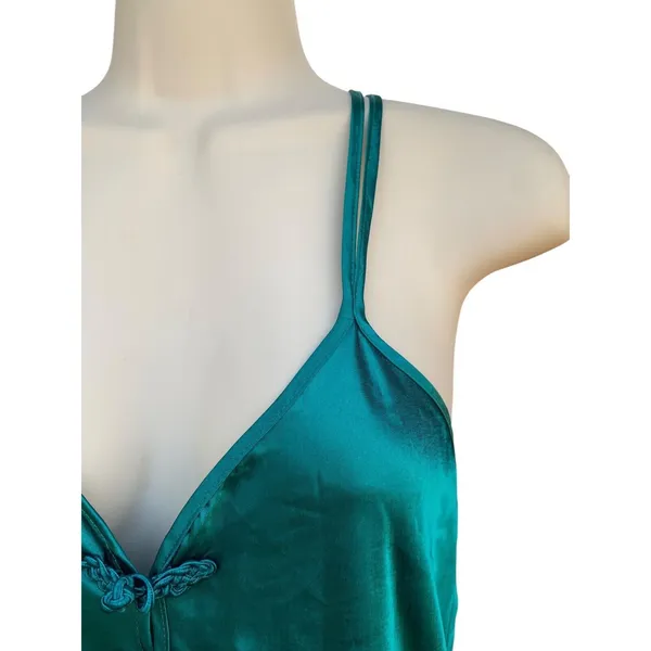 Vtg California Dynasty Emerald Green Satin Maxi Slip Dress Size S Chinese Knot - Image 7