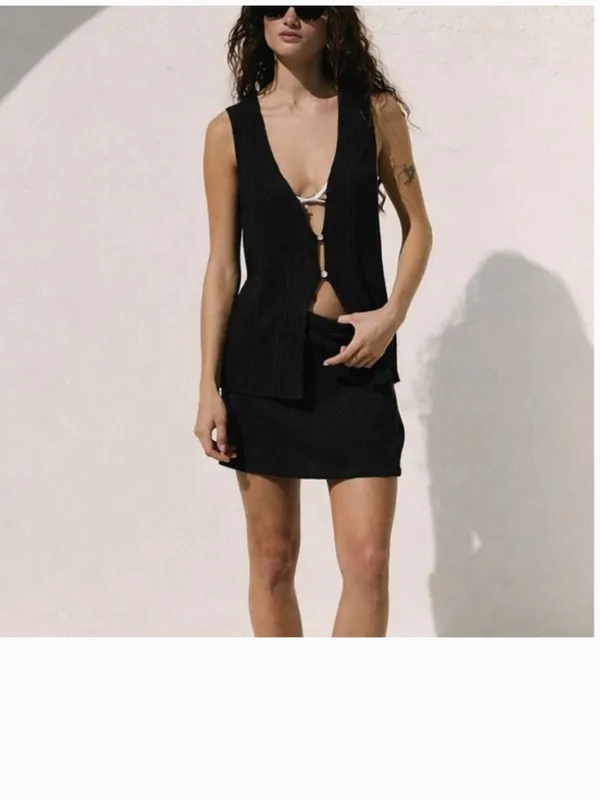NWOT FREE PEOPLE Rhea Sweater 2 PCS Set -black Top Skirt Small - Image 5