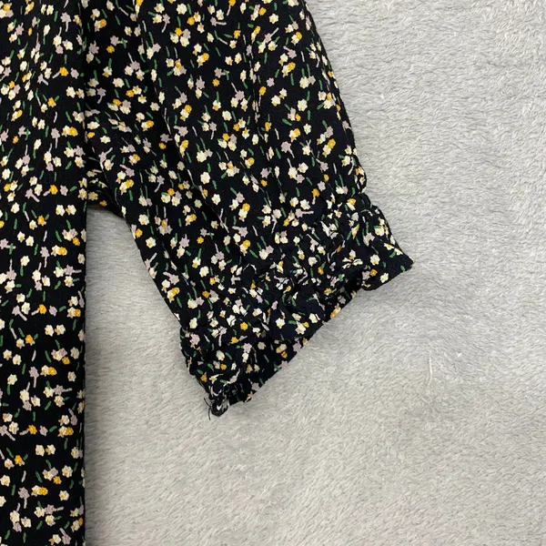 Madewell Top Womens Small Black Floral Print Tiered Ruffle Sleeve Cottage Button - Image 4