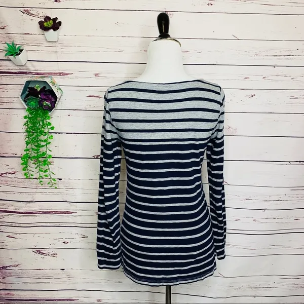 J. Crew Navy Blue & Gray Stripe Painter Tee Long Sleeve T-Shirt Top Size Small - Image 6