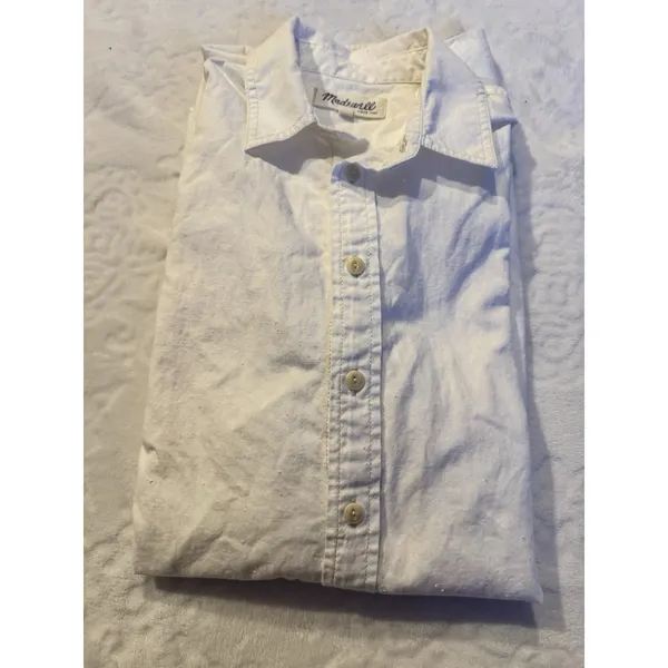 Madewell The Linen Blend Shirt Sz Medium White Button Up Classic Core Side Slit - Image 4