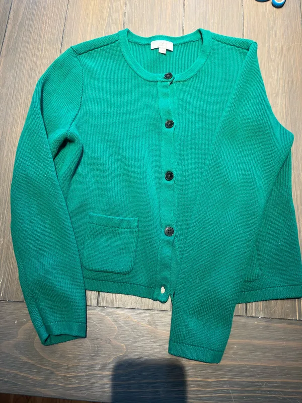 LOFT Kelly Green Button Up Sweater L - Image 2