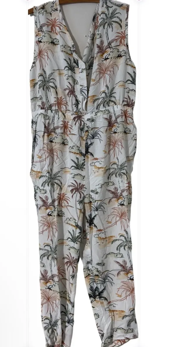 World Market Palm Tree Print Jumpsuit, Size S/M - Image 6