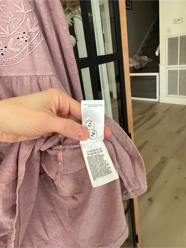 NWT Lucky Brand embroidered babydoll blouse top lavender tie front long sleeve - Image 8