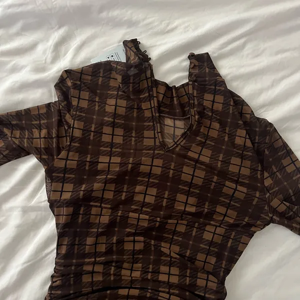 NWT Cupshe Brown Plaid Mini Dress - Image 3
