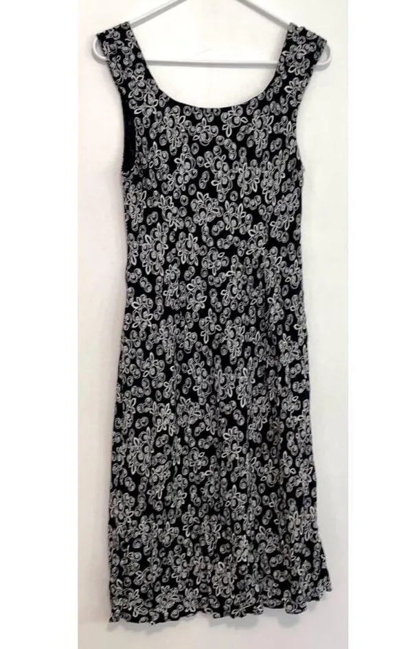 ANN TAYLOR LOFT Black White Rose Floral Print V-Neck Sleeveless Midi Shift Dress - Image 8