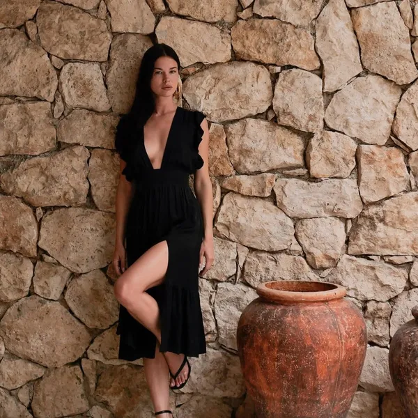 Revolve Stillwater Silk Jessie Black Dress Midi Satin Edgy Rock Witchy Summer‎ - Image 6