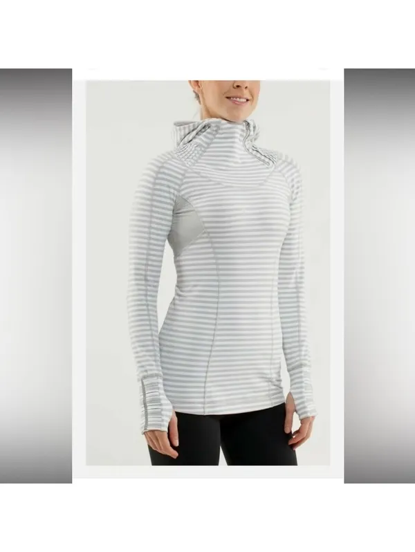 Lululemon Run: Back On Track Pullover – Size 10 – Silver Spoon Stripe - Image 2