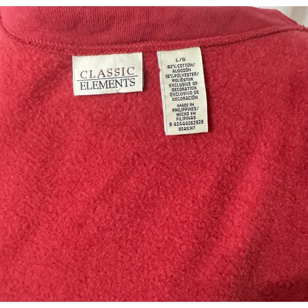Y2K Snowmen W Snow Fleece‎ Sweater Snap Embroidered Red Classic Elements-sz L - Image 5