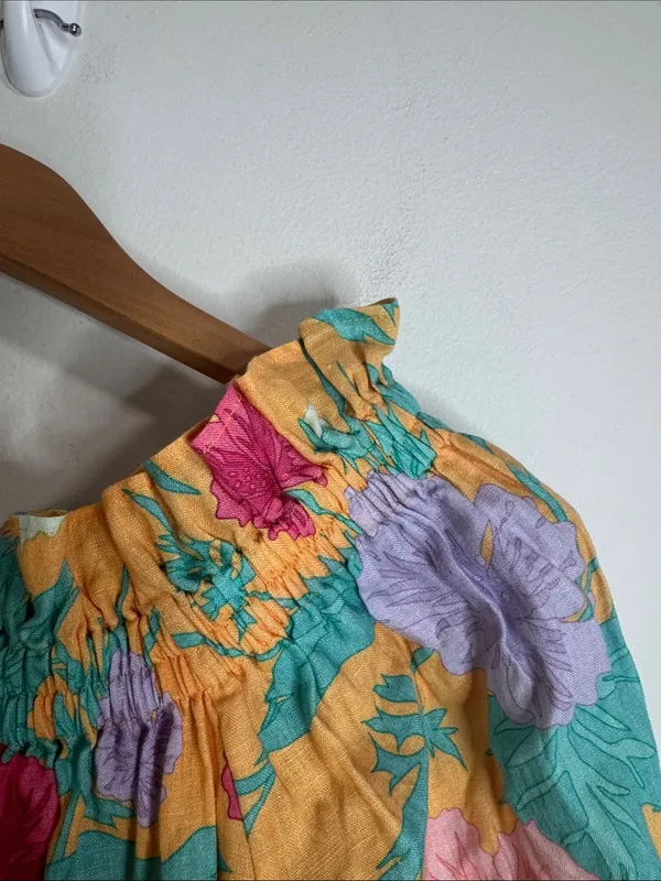 Ephemera Spalla Negroni Linen Floral Off-Shoulder Maxi Dress Long Sleeve XS/S - Image 8