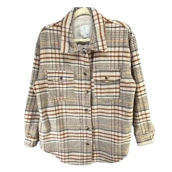 Joie Plaid Shacket Womens L Tan Beige Rustic Jacket - Image 2