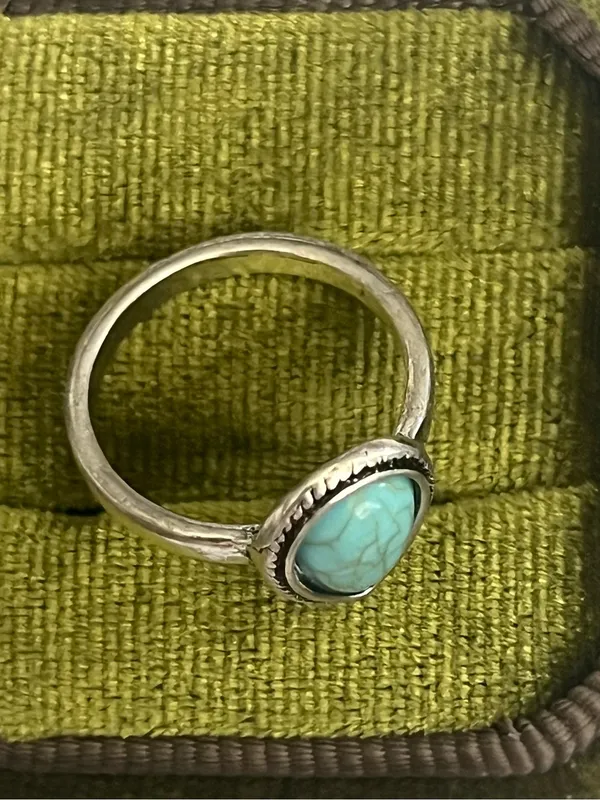 Vintage/Boho Teardro Design Faux Turquoise Stainless Steel Silver Ring Size 6 NW - Image 3