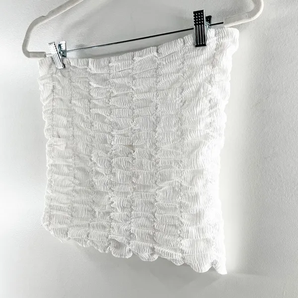 Anthropologie Strapless Ruched Crop Tube Tank Top White Medium - Image 7