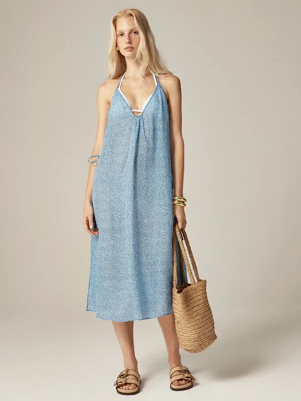 NWT J. Crew Size Medium Side Tie Beach Cover Up Midi Dress Mini Floral Print NEW - Image 2