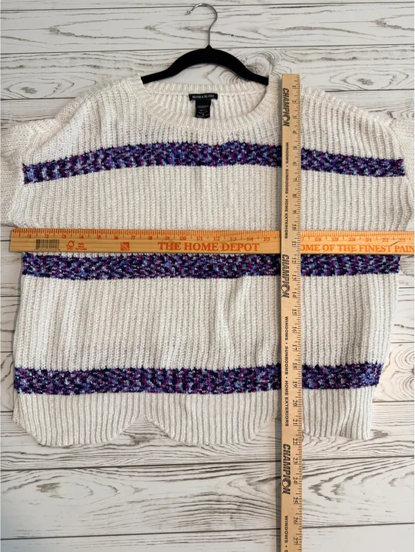 Blush & Bloom Women’s M Ivory Chunky Knit Purple Stripe Oversized Cozy Sweater - Image 8
