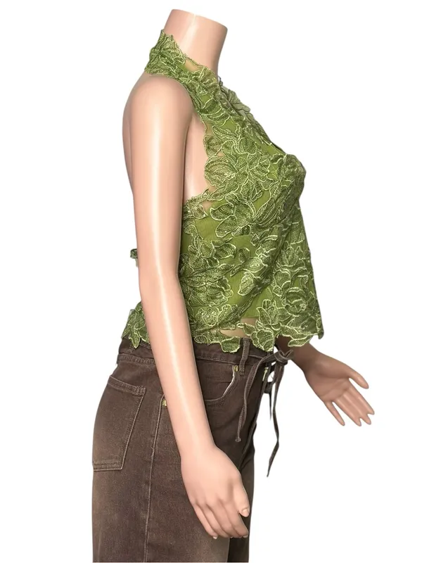 JADED LONDON Roswen Lace Corset Halter Top, Green, 8 (US) - Image 7