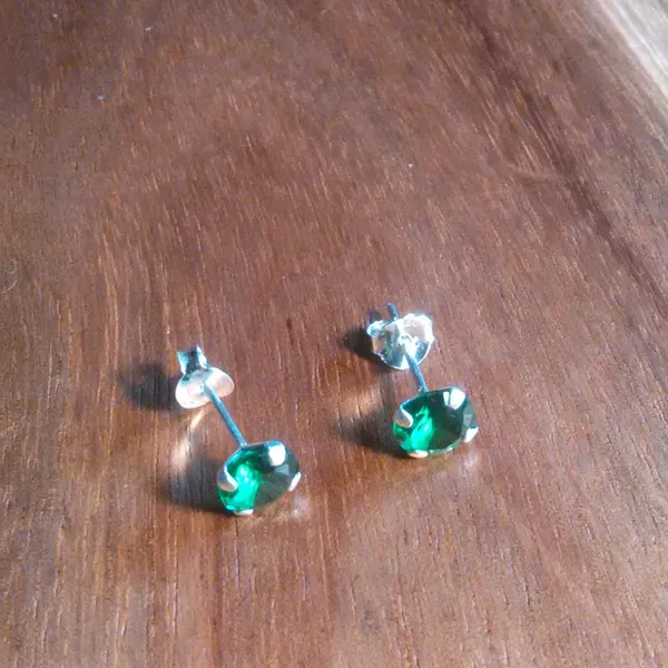 Simulated Green Diamond Sterling Silver Stud Earrings - Image 3