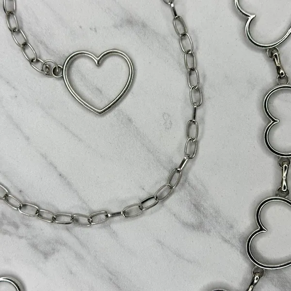 Open Heart Silver Tone Chain Belt One Size (OS) ✨ - Image 11
