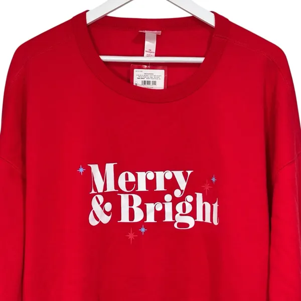 Merry & Bright Graphic Christmas Holiday Red Sweatshirt size 2X NWT Womens - Image 2