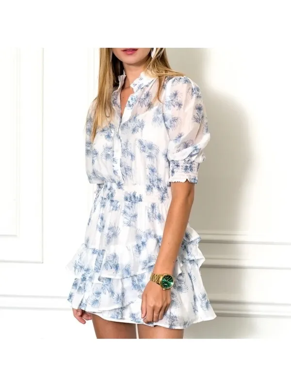NWT The Shirt Rochelle Behrens Tiered Mini Dress White Blue Floral Women’s Small - Image 14