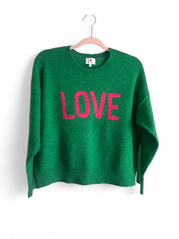 Sundry Love Oversized Green Crewneck Sweater with Pink Graphic Size Small - Image 4