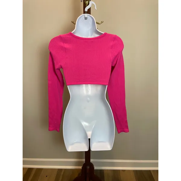 Sincerely Jules Crop Top Size S Pink Rhinestone Fringe Long Sleeve New With Tag - Image 3