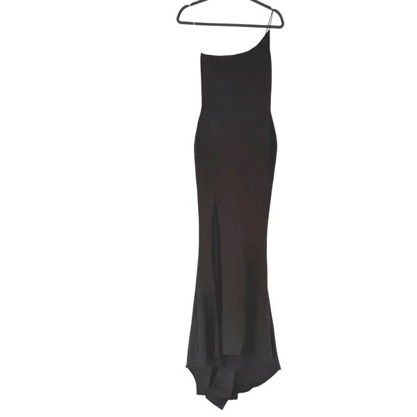 Nookie One Shoulder Gown Maxi Dress M Black High Slit Formal Prom Homecoming - Image 4