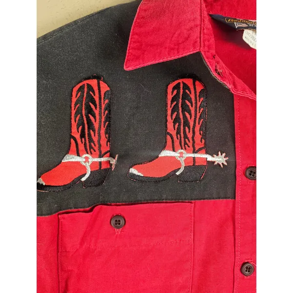 Vintage Panhandle Slim Womens Red Black Cowboys Boots‎ Western Crop Top Shirt Sm - Image 3