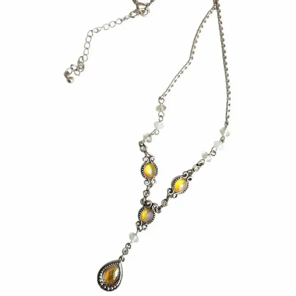 Avon Vintage beaded Teardrop Y Drop Necklace Silver Tone - Image 6