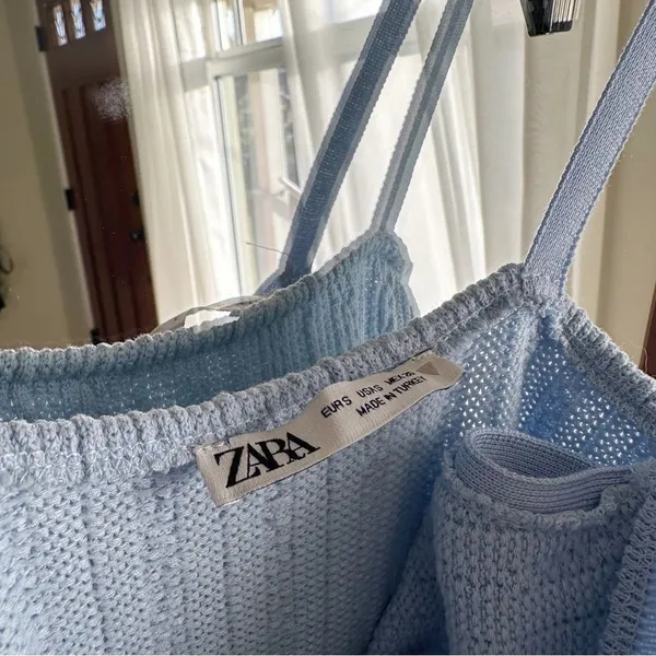 ZARA Cable Weave Bodycon Knit Mini Dress Square Neck in Light Blue Women's Small - Image 5
