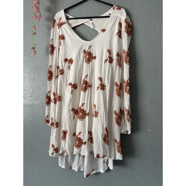 Free People White Rust Embroidered Boho Tunic Mini Dress Size S - Image 2