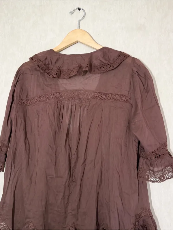 Free People Women’s Isn’t She Lovely Tunic Top Sheer Boho in Chocolate Lava M - Image 8