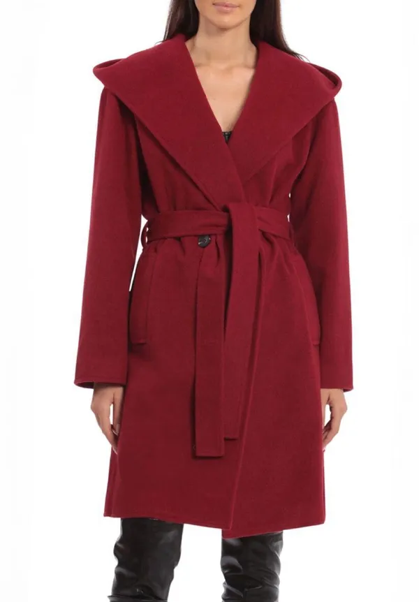 Avec Les Filles Hooded Twill Wrap Coat In Maroon (No Belt) Nordstrom Cut Off Tag Size Xl Reg Look polished on the go in this timelessly chic wrap coat with an expansive hood for blustery days and handwarming welt pockets. • 38 1/2" length (size Medium) • Double-breasted button closure • Fixed hood • Shawl collar • Lined • 46% polyester, 29% acrylic, 9% wool, 9% rayon, 5% nylon, 2% cotton • Dry clean • Imported • Item # 6236110 Belt is not included - Image 2