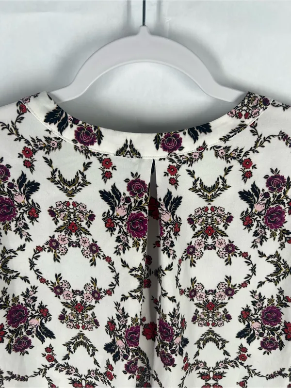 Ann Taylor White Floral Wrap-Style Blouse with‎ Pink & Red Blooms - Image 11