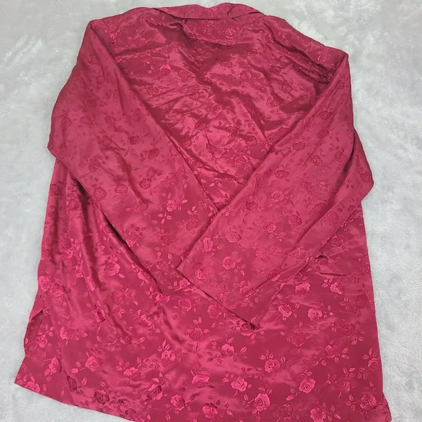 Vintage Jaclyn Smith Poppy‎ Red Pajama Top Blouse with Rose Motif Size Large - Image 7