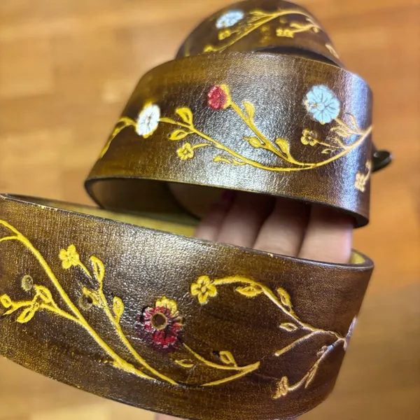 Vtg Genuine Cow Leather Hand Painted Coastal Cowgirl Western Boho Waist Belt S - Image 2