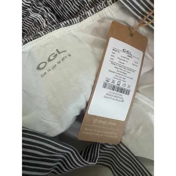 NWT OGL Striped Poplin Square Neck Smocked Midi Bra Dress Sz Medium Gray Stripe - Image 8
