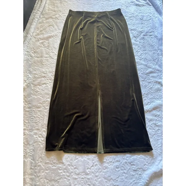Max Studio Skirt Size L Green Velvet Skirt Elastic Waist Made In USA - Image 11