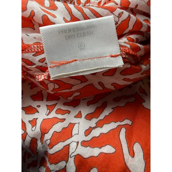 Tory Burch Orange Coral Print Cotton Tunic Top Herringbone Trim Size 8 - Image 8