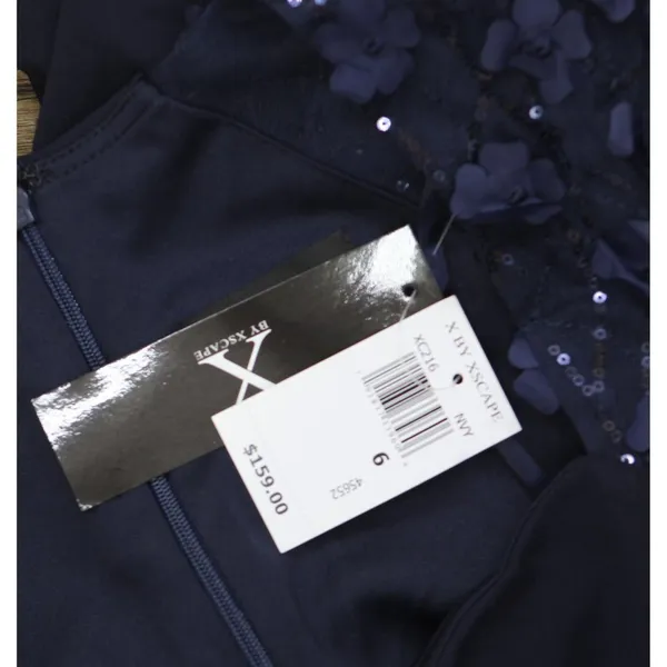 NWT X by Xscape Womens Floral Applique Cap-Sleeve Gown Navy Blue 6 - Image 5