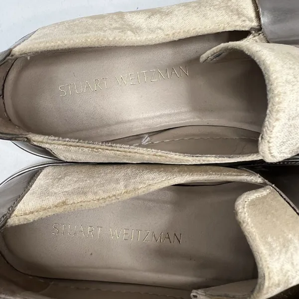 Stuart Weitzman Sz 9 The Boyband Gold Gilt Pane Velvet Slip Sneaker Shoe Women's - Image 12
