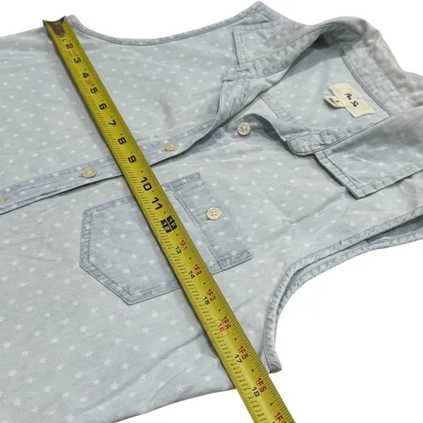 Per Se‎ Baby Blue White Polka Dot Chambray Button up Vest Country Rodeo Size S - Image 9