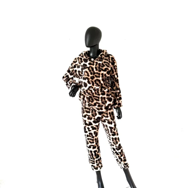 Microfiber Leopard Pajama Set Hoodie Joggers Loungewear Sleepwear Animal Primt - Image 3