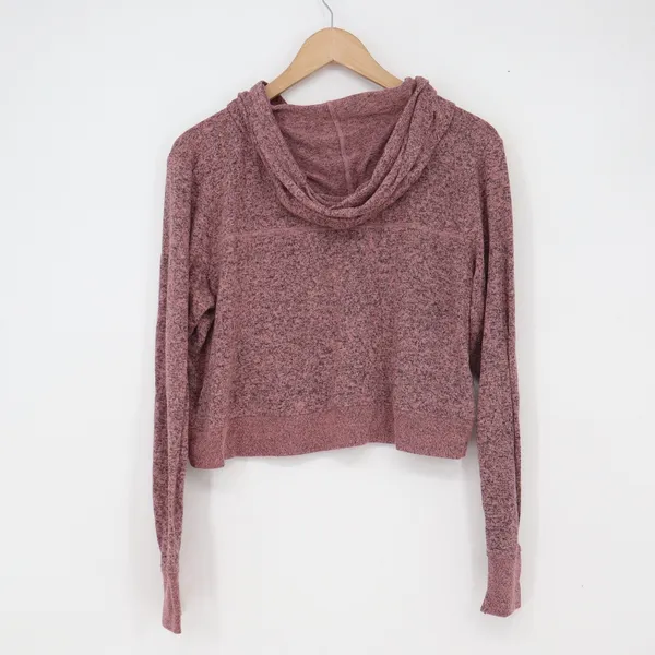 Out From Under Hoodie Women L Henley Mauve Space-Dye Cropped Pullover Excellent - Image 5