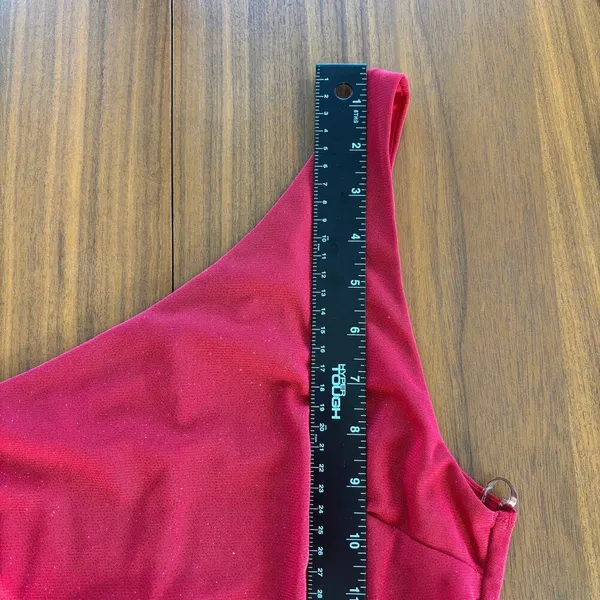 Privy Red One Shoulder Dress M Y2K Romantic Shimmer Homecoming Sorority Rush‎ - Image 15