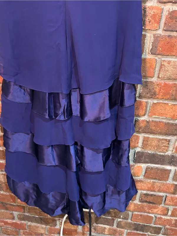 Tadashi Shoji womens tiered ruffled silk ruched broach cocktail dress blue 12 - Image 7