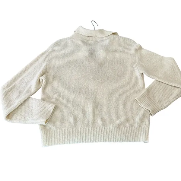 Roller Rabbit Organic Cotton‎ Blend Oversized Rocio Collared Sweater Cream Beige - Image 4