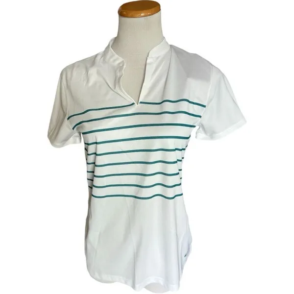 NWT Womens Nike White Dri-Fit Victory Stripe Short Sleeve Polo Shirt Top - Sz S - Image 2