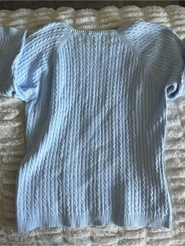 Vintage GAP Cable Knit Sweater XL Light Blue Cotton Preppy Grandpa Core Y2K - Image 9
