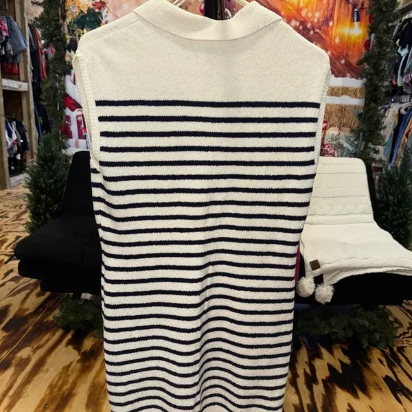Universal Threads Womens Striped Polo Sweater Vest Dress Cream Navy Blue Size M‎ - Image 4